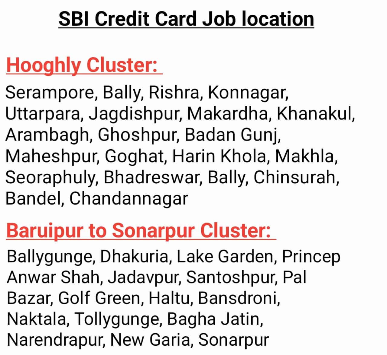 SBI credit card Job location 