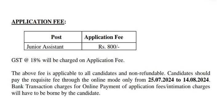 LIC junior assistant application fee