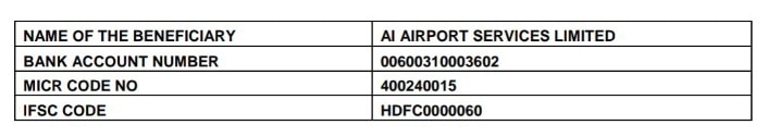 Application fees transfer details